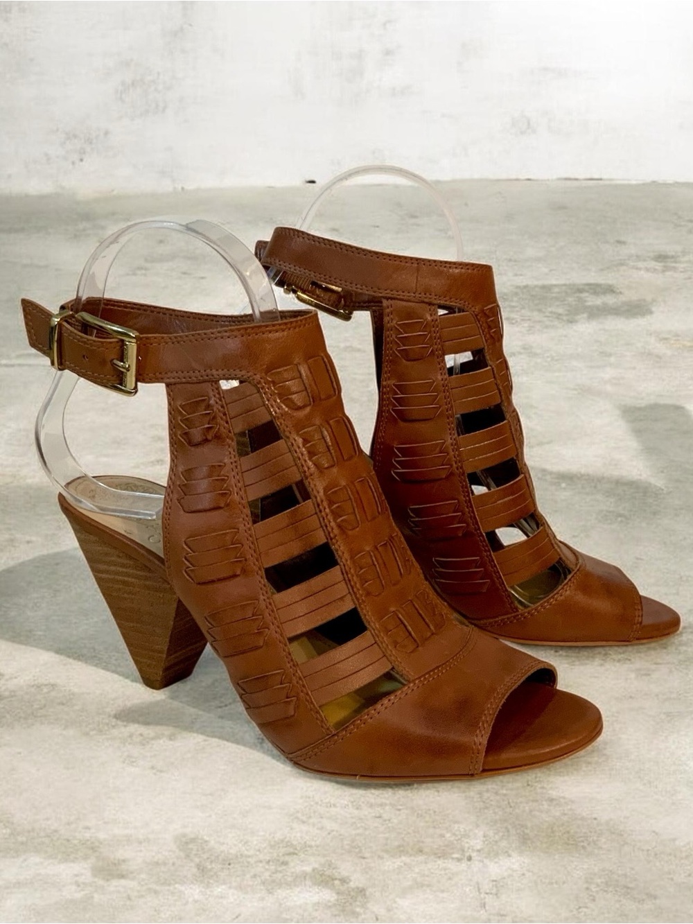 Vince Camuto Cognac Strappy Sandals Peep-Toe Heels
